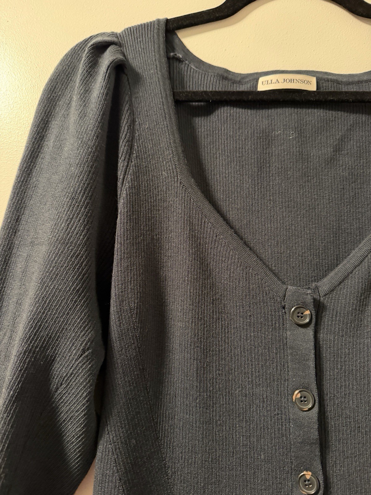 Ulla Johnson Morgan Dress Navy 100% Wool Size Large Long Sleeve Midi