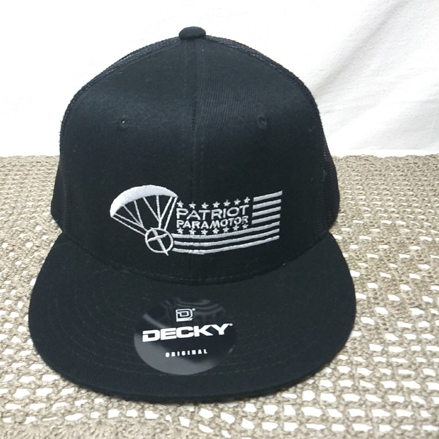 Decky Snapback Hat Patriot Paramotor Mesh Back Black Flat Bill