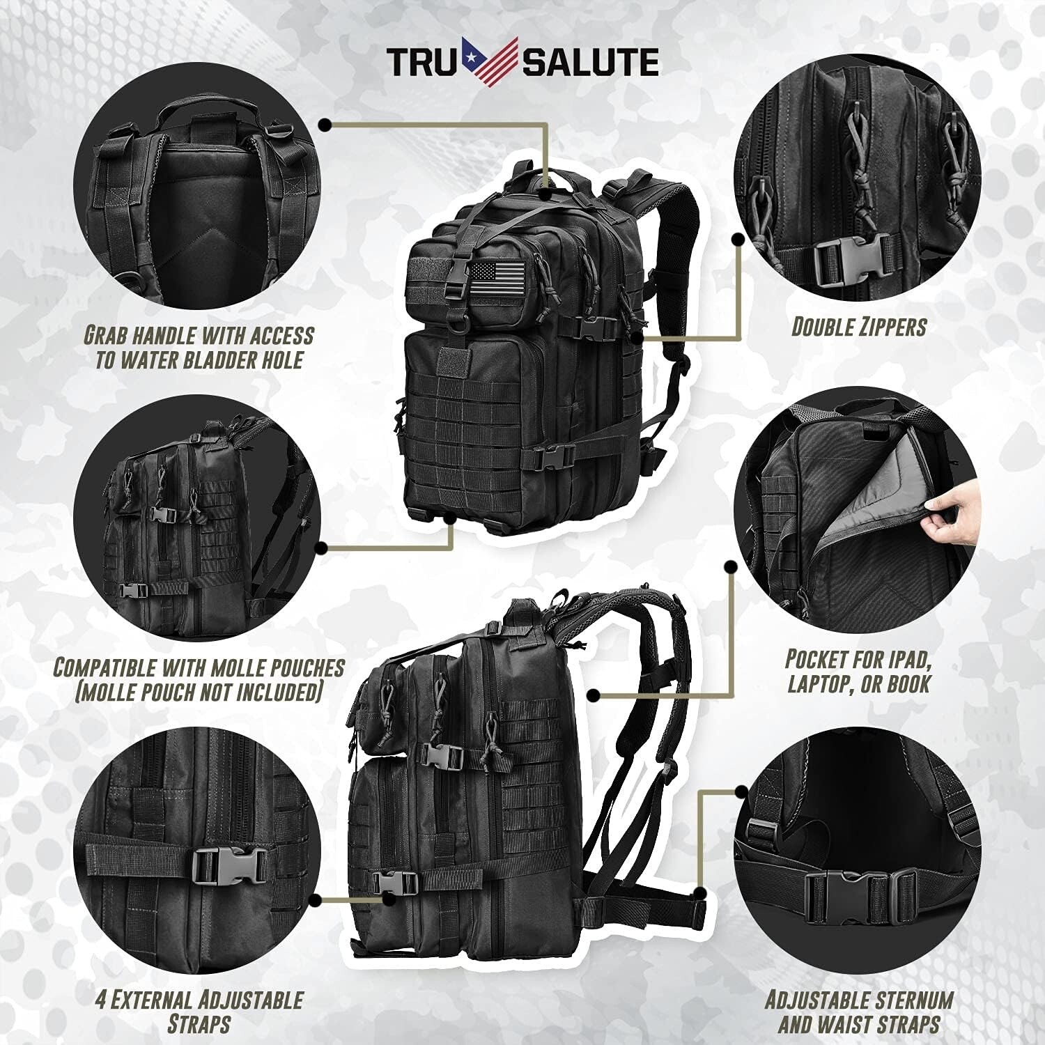 30L-70L Large Military Tactical Backpack For Men Molle Daypack 3 Day Bug Out Bag