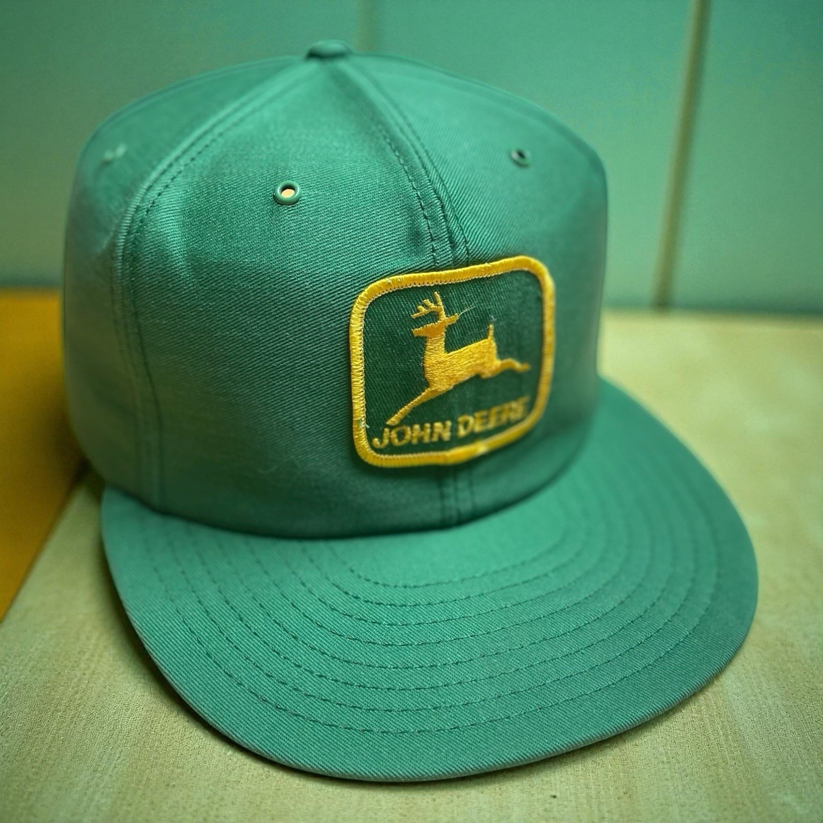 Vintage 80’s John Deere Snapback Hat Green Twill Louisville MFG Co. USA Made