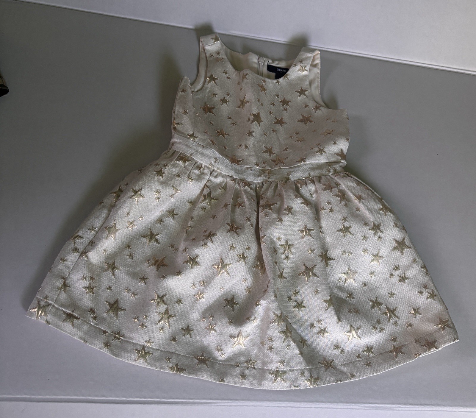 GapKids Fit & Flare Ivory Gold Star Party Dress XS 110 Sleeveless Holiday