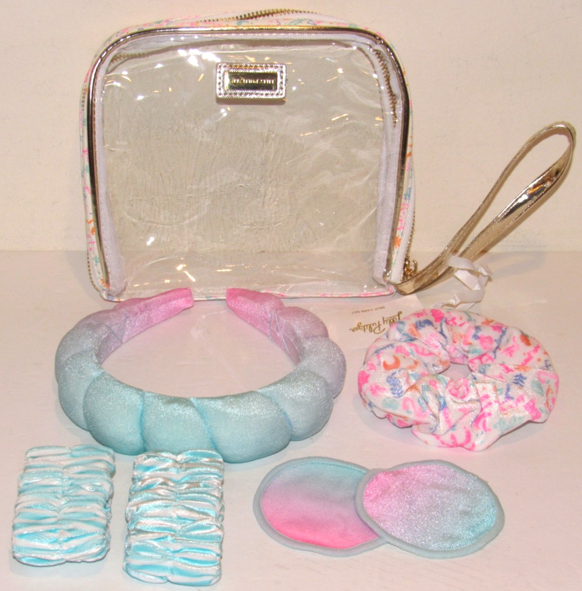 Lilly Pulitzer Summer Serenade Clear Bag Self Care Set Headband Hair Scrunchie +