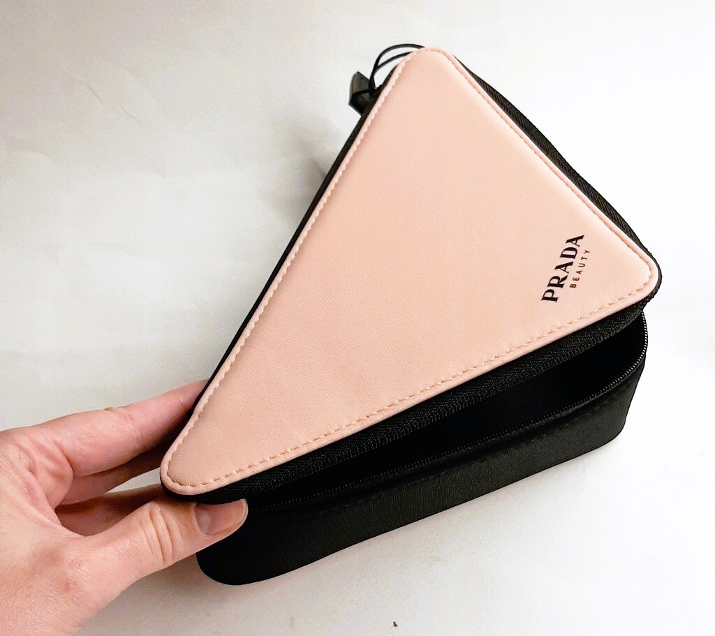 Prada Triangle Clutch Bag Cosmetic Pouch Pink & Black NWT