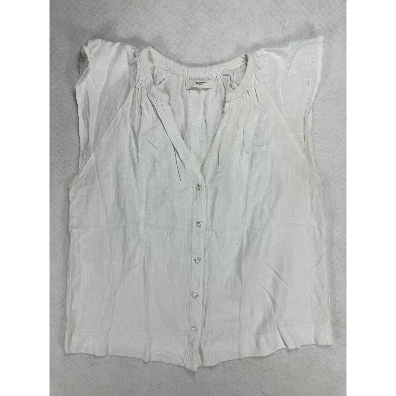 Next Womens White Linen Blend Button Down Flutter Sleeve Blouse Top
