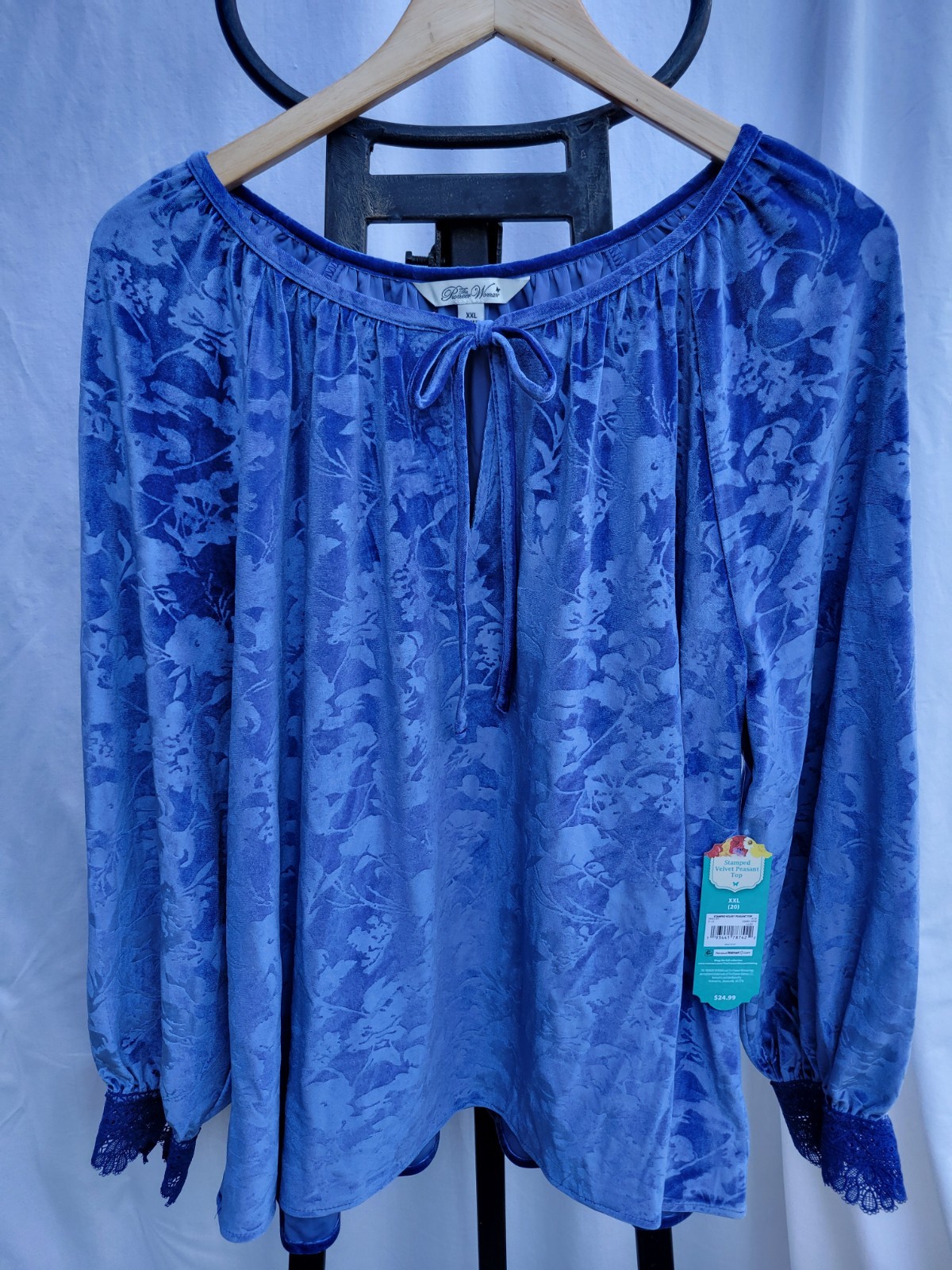 The Pioneer Woman Stamped Velvet Peasant Top – Blue – Size XXL(20)
