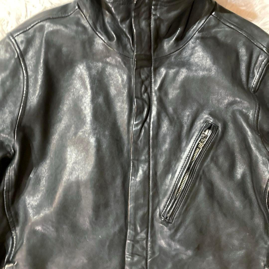 AVIREX Lamb Leather Hooded Jacket Blouson Coat Men Size M Black Genuine