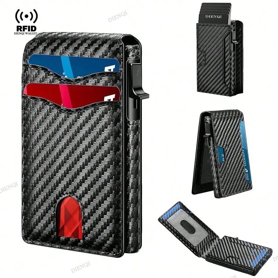 RFID Blocking Smart Men Wallet Carbon Fiber Credit Card Holder Minimalist