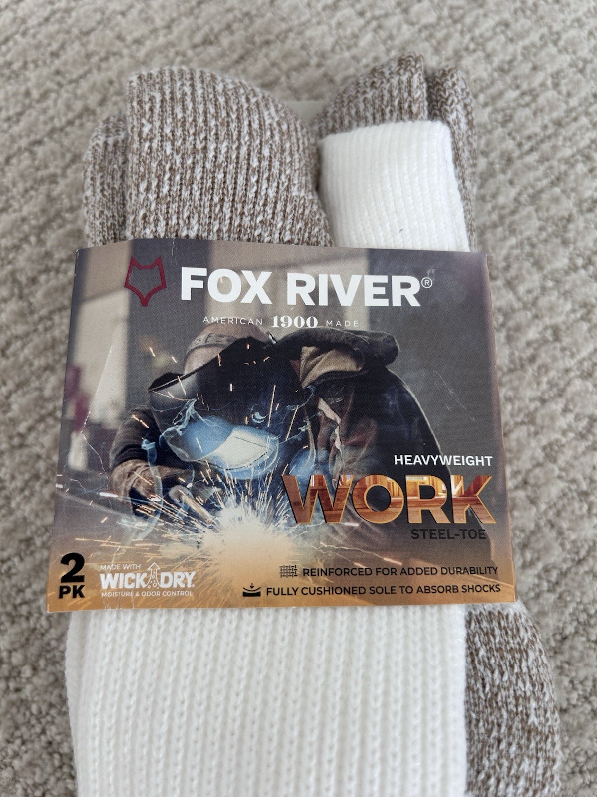 Fox River 6504 Socks Fox River Steel Toe Work Socks 2 pairs Made In USA White
