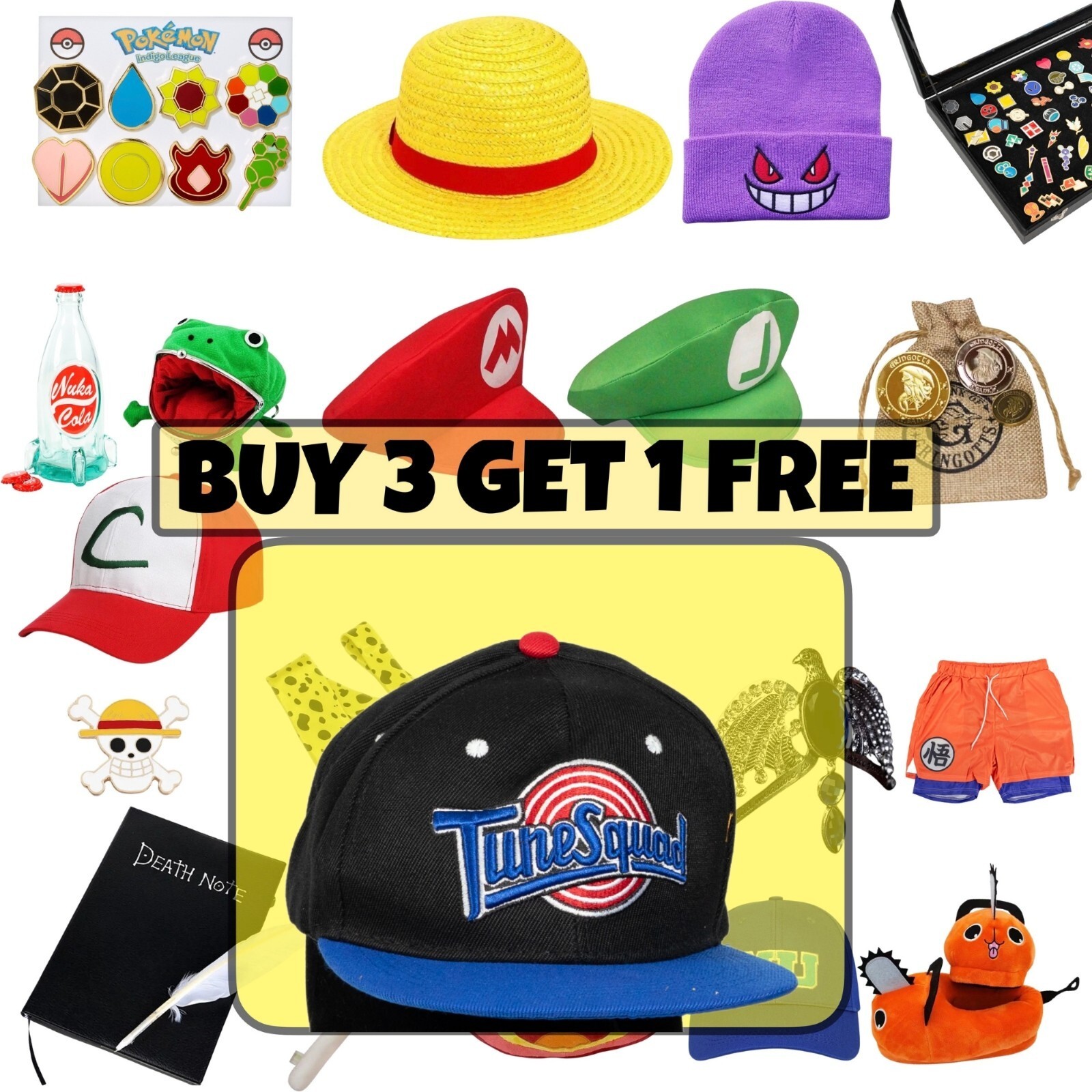 Space Jam Tune Squad Hat Black Blue Snapback Flat Brim Looney Tunes Cap