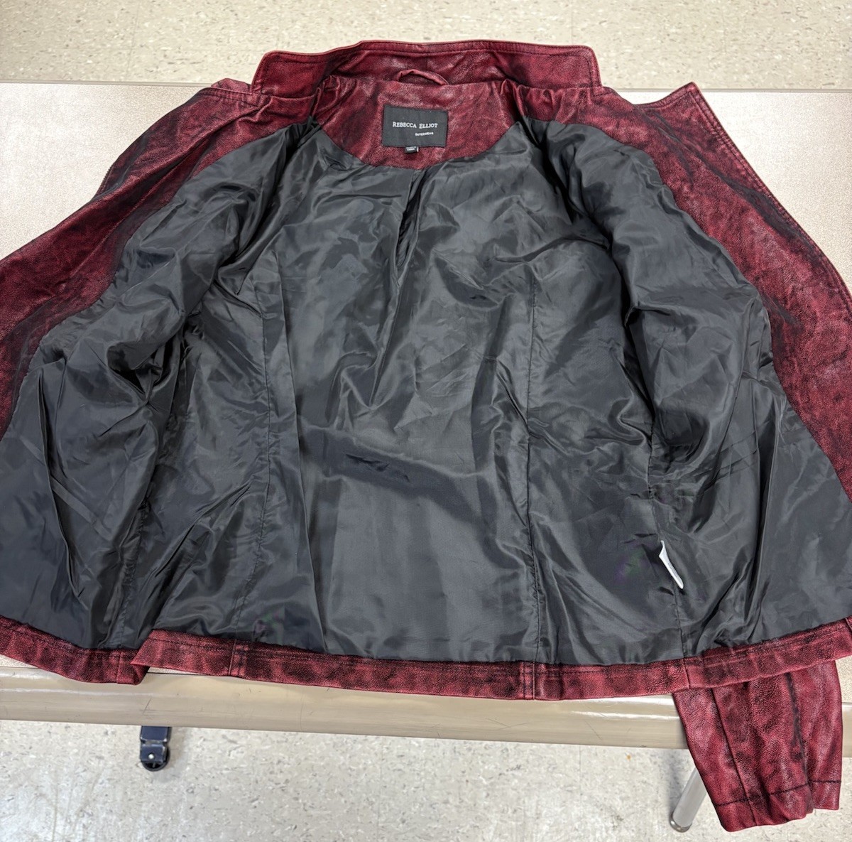 Burgundy Blood Red Moto Jacket Faux Leather Zippers Biker Rock Goth Small