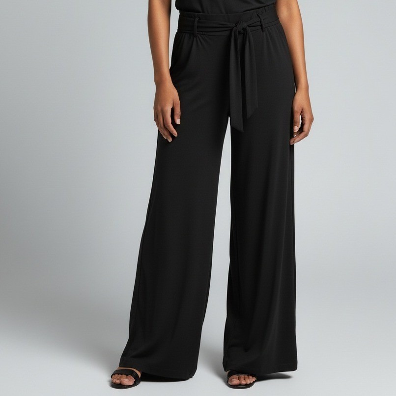 Dressbarn Womens Black Wide Leg Tie Waist Palazzo Pants Small Made in USA
