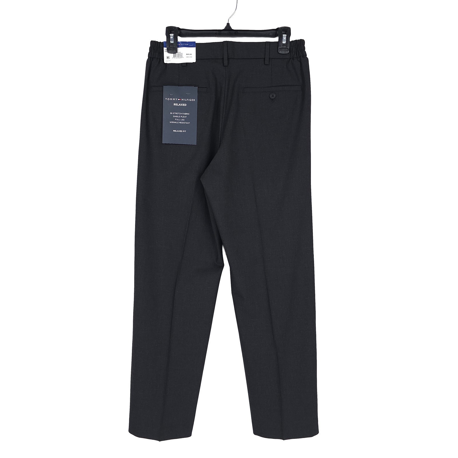 Tommy Hilfiger Mens Relaxed Fit Dress Pants 34×32 Charcoal Grey Pleated Stretch