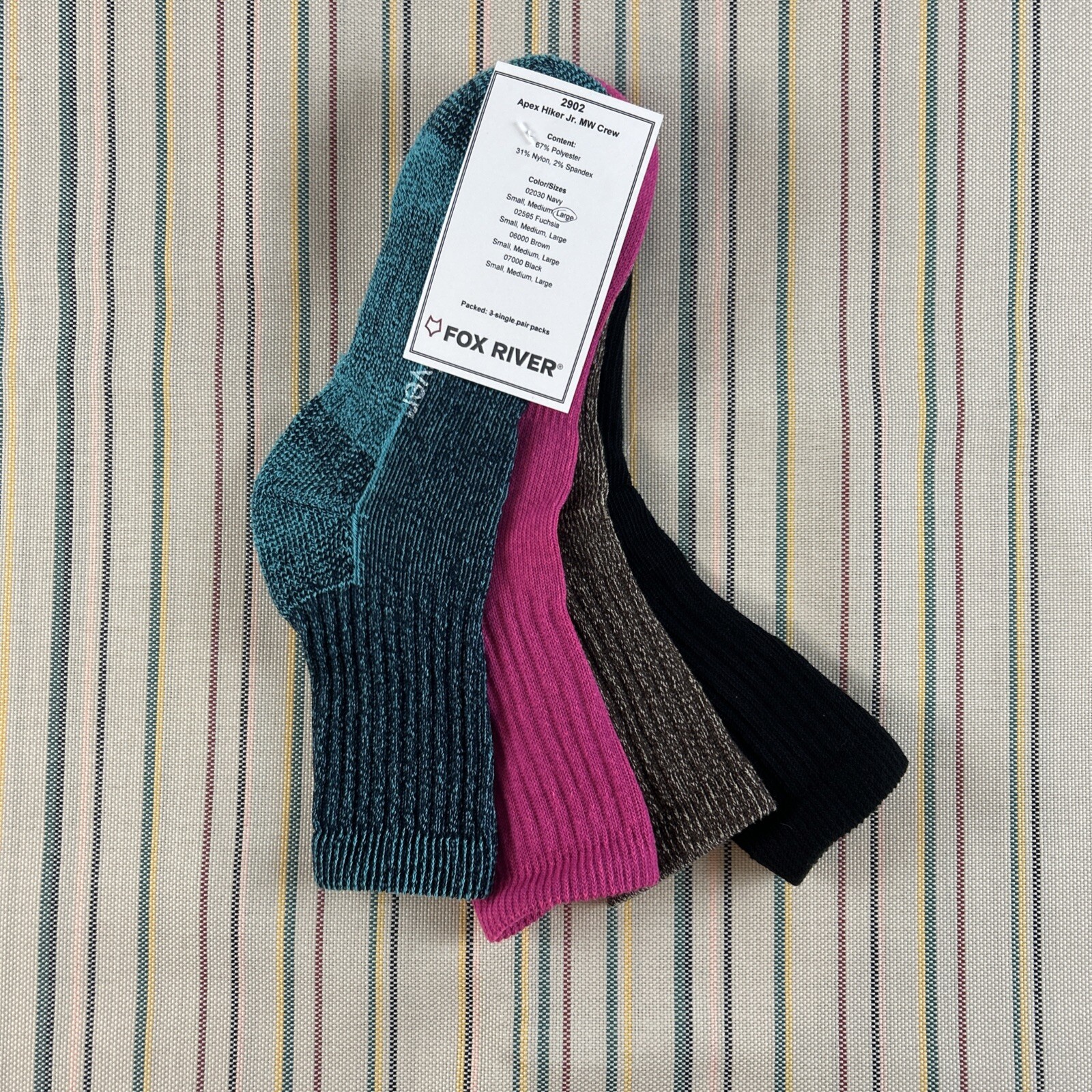 Fox River Mismatched Socks Girls Large NEW 2902 Apex Hiker Jr MW 2 Pair #7513
