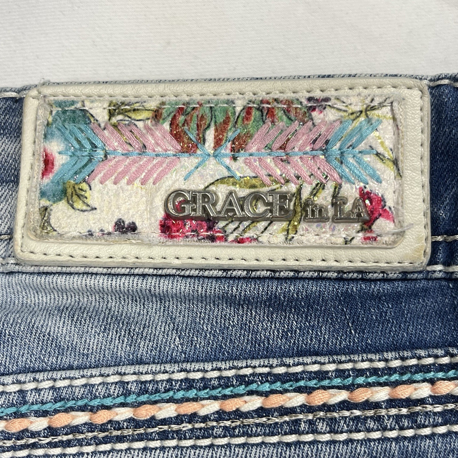 Grace in LA Womens 29 Embellished Jeans Bootcut Dreamcatcher Feathers Rhinestone