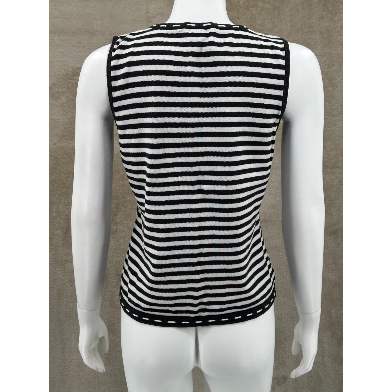 Christopher & Banks Top Womens Medium Black White Stripe Shell Knit Tank Office