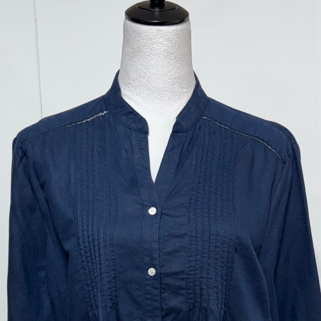J.McLaughlin Tunic Shirt Top Women XL Blue Linen Blend Button Up Roll Tab