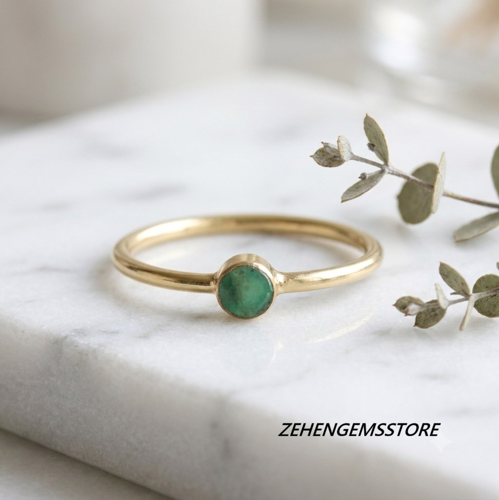 Lab created 925 Sterling Silver Gold Plated Lab Created Emerald Bezel Ring