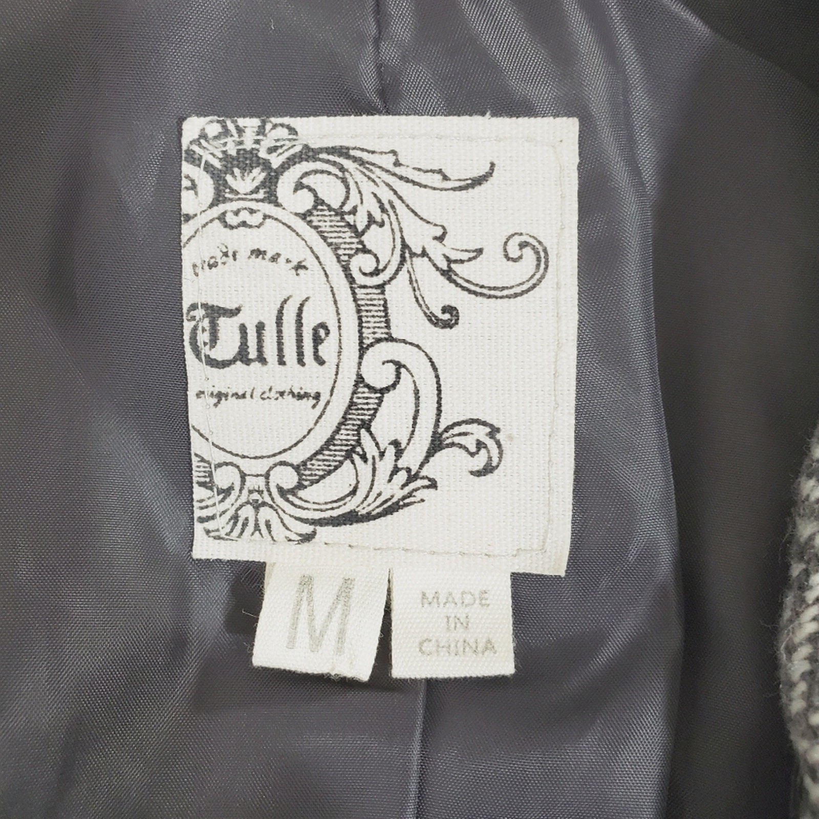 Tulle Size Medium Wool Blend Herringbone Pattern Contrast Trim Blazer