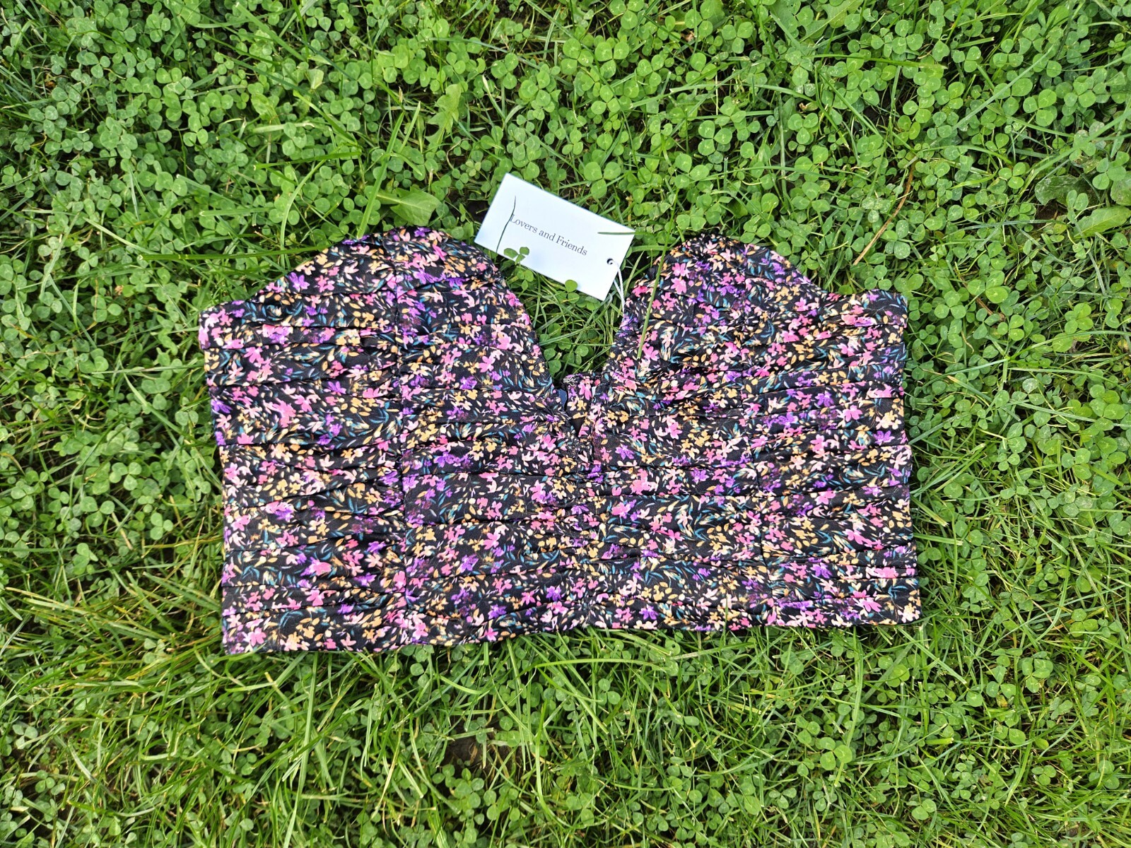 NWT Revolve Lovers And Friends Crawford Black Ruched Floral Bustier Corset L