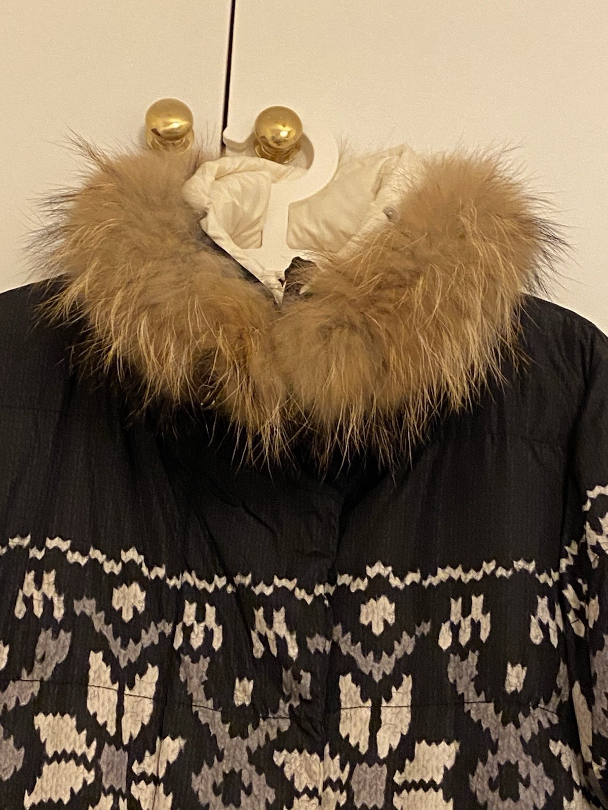 Weekend Max Mara L reversible Long Down Puffer Coat Hooded Fur Trim rare