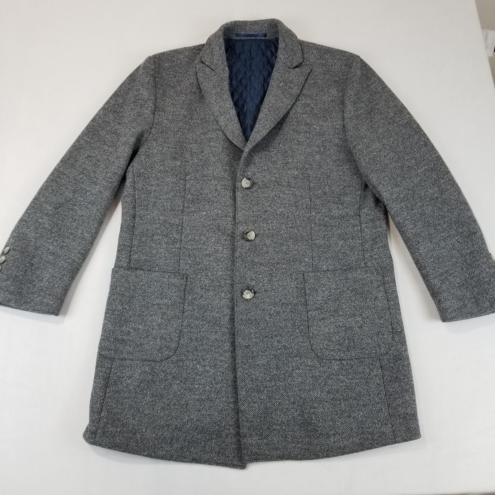 Enzo Tovare Coat Mens 44 Gray Wool Blend Quilted Lined Blazer Overcoat Classic