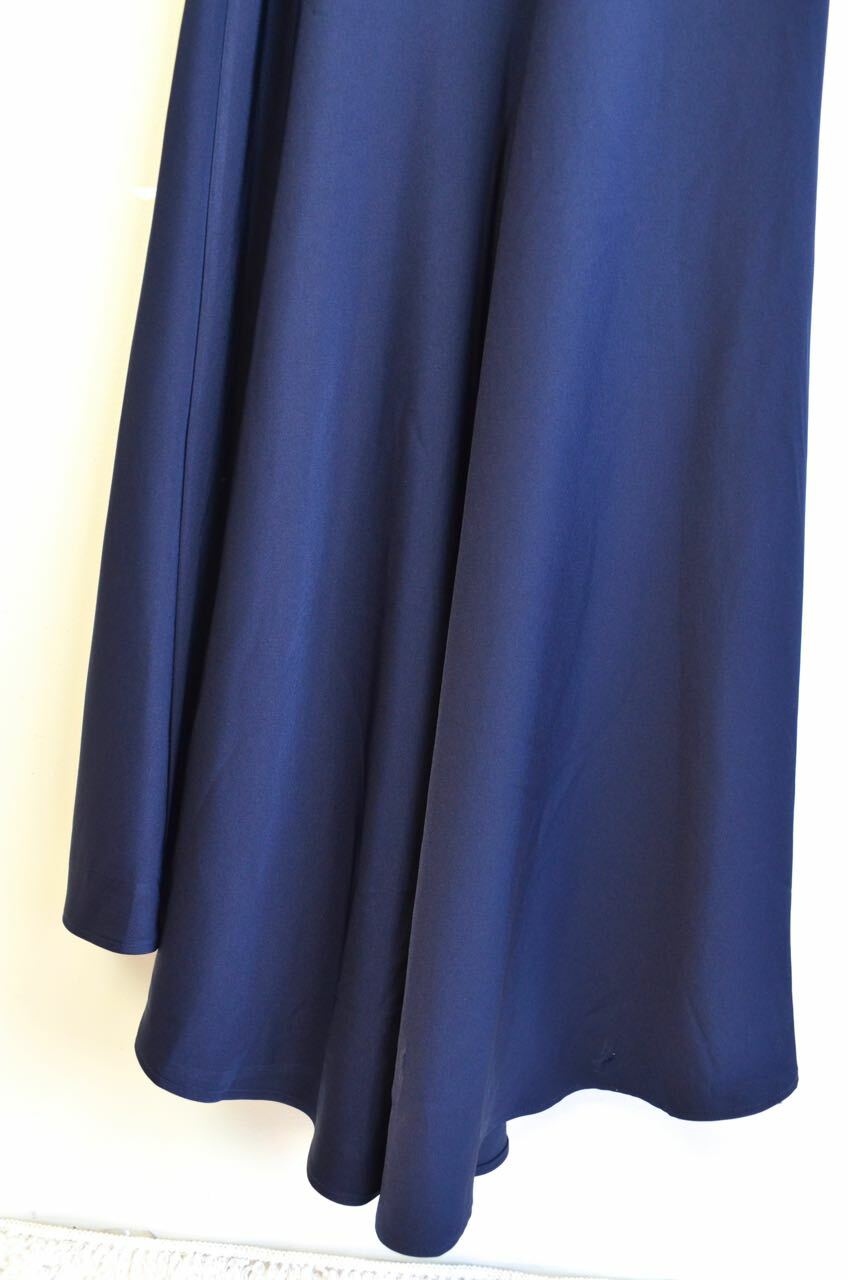 LA FEMME Navy Beaded Embellished Sheer Mesh Bodice Pleated Maxi Gown Dress 8 = M