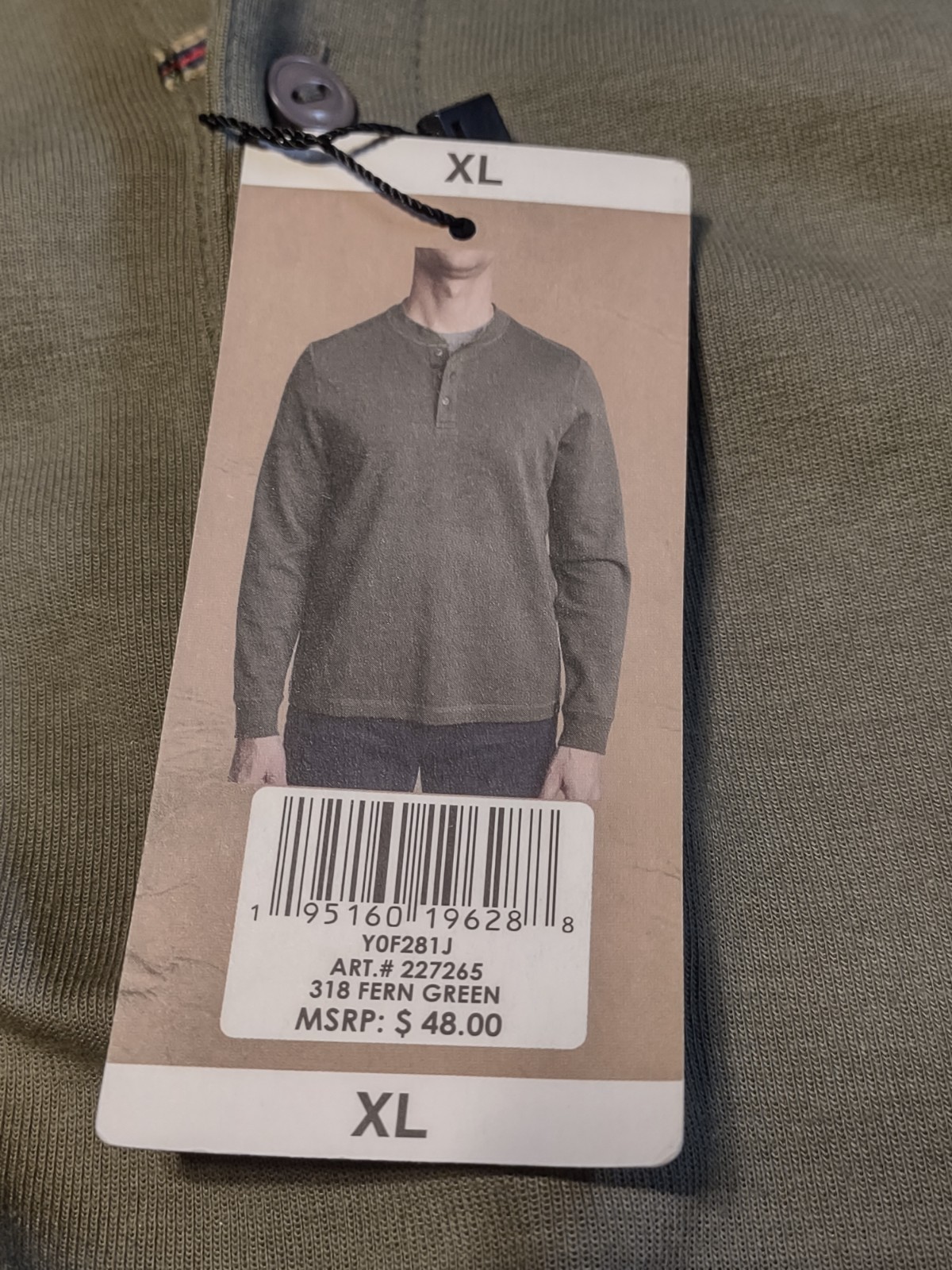 NWT – Copper & Oak Supply – Men’s LS Quarter Button Pullover – Fern Green – XL