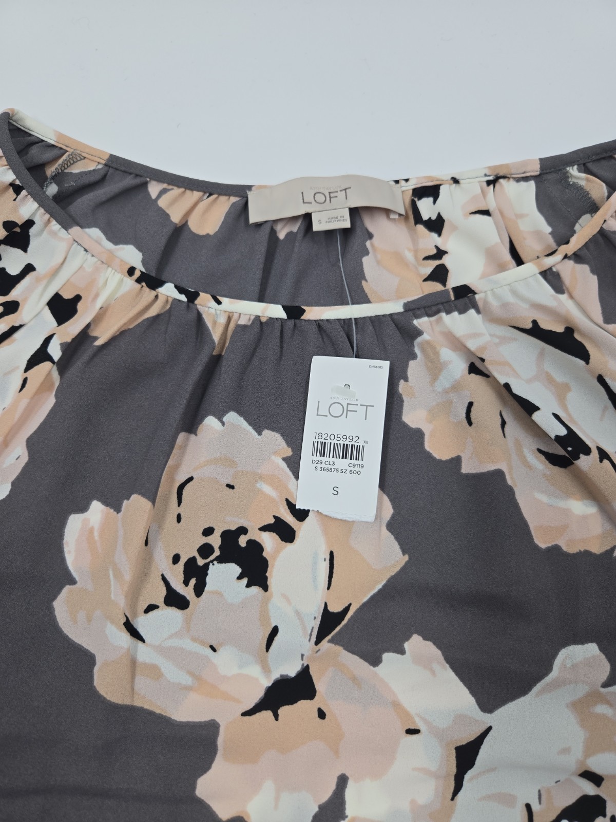 Ann Taylor Loft Gray, Pink & Cream Floral Chiffon Blouse Size S