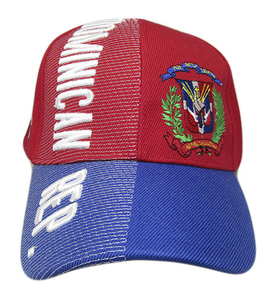 Dominican Republic Country Letters Emblem Red Blue Bill 3-D Embroidered Cap Hat