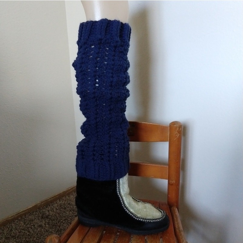 Navy Blue Leg Warmers OSFM crochet warm thick chunky over the knee dance premade