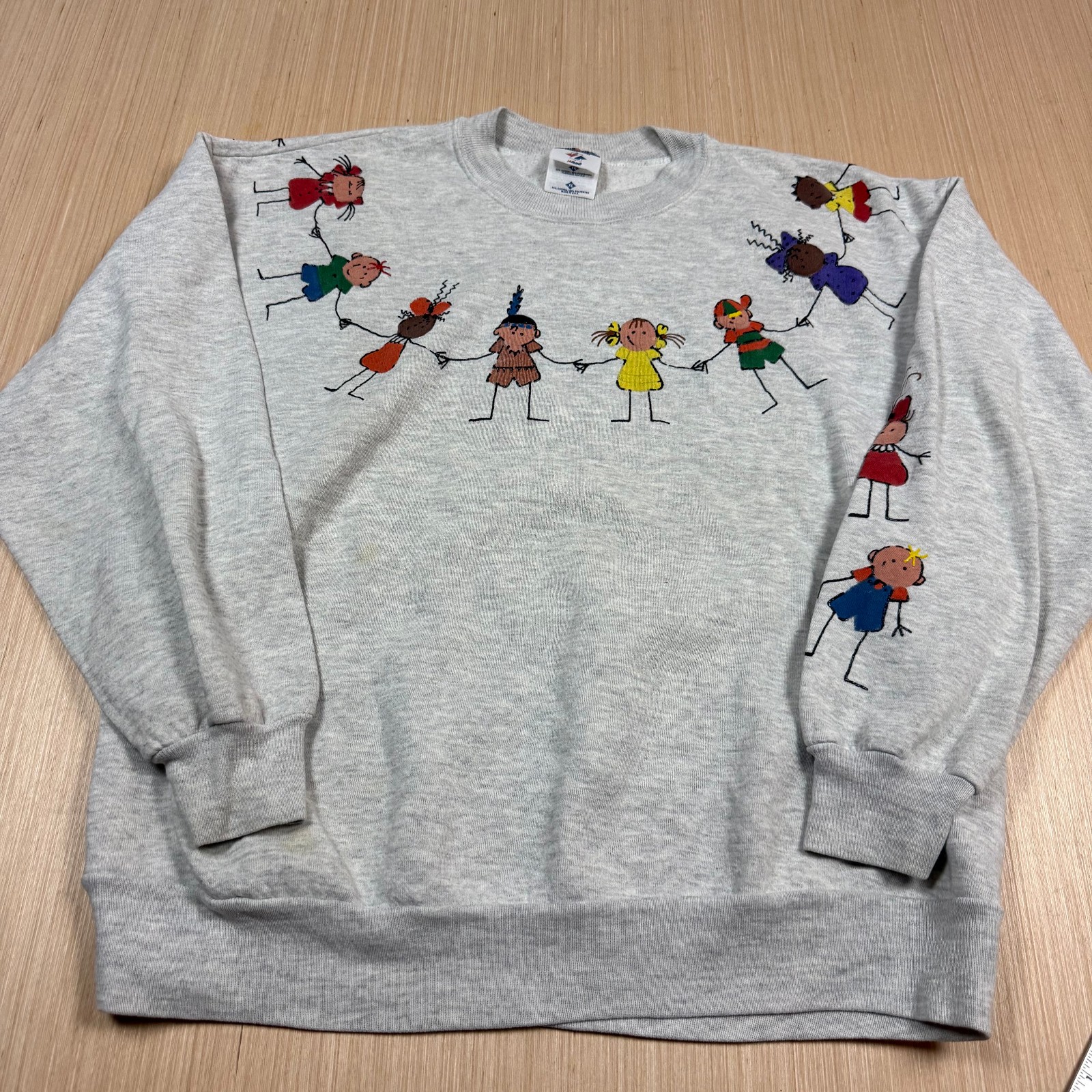 Vintage 90s Handmade Art Multi Cultural Sweatshirt World Peace XL Made USA