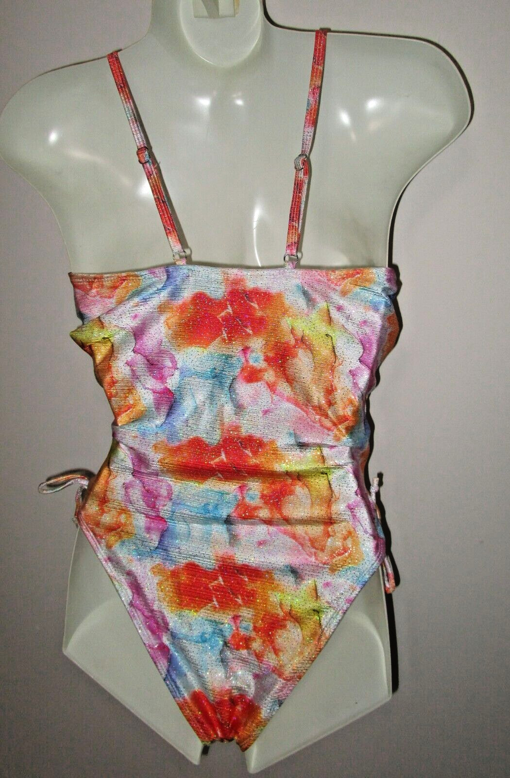 FICOATE~SMALL~Women’s Glittery Multi-Color Deep Plunge V-Neck One Piece Swimsuit