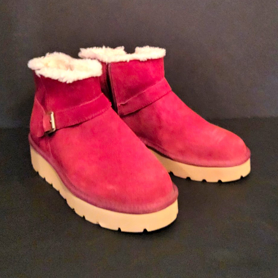 Koolaburra Women’s Red Suede Shearling Lined Ankle Bootie Zip US 9