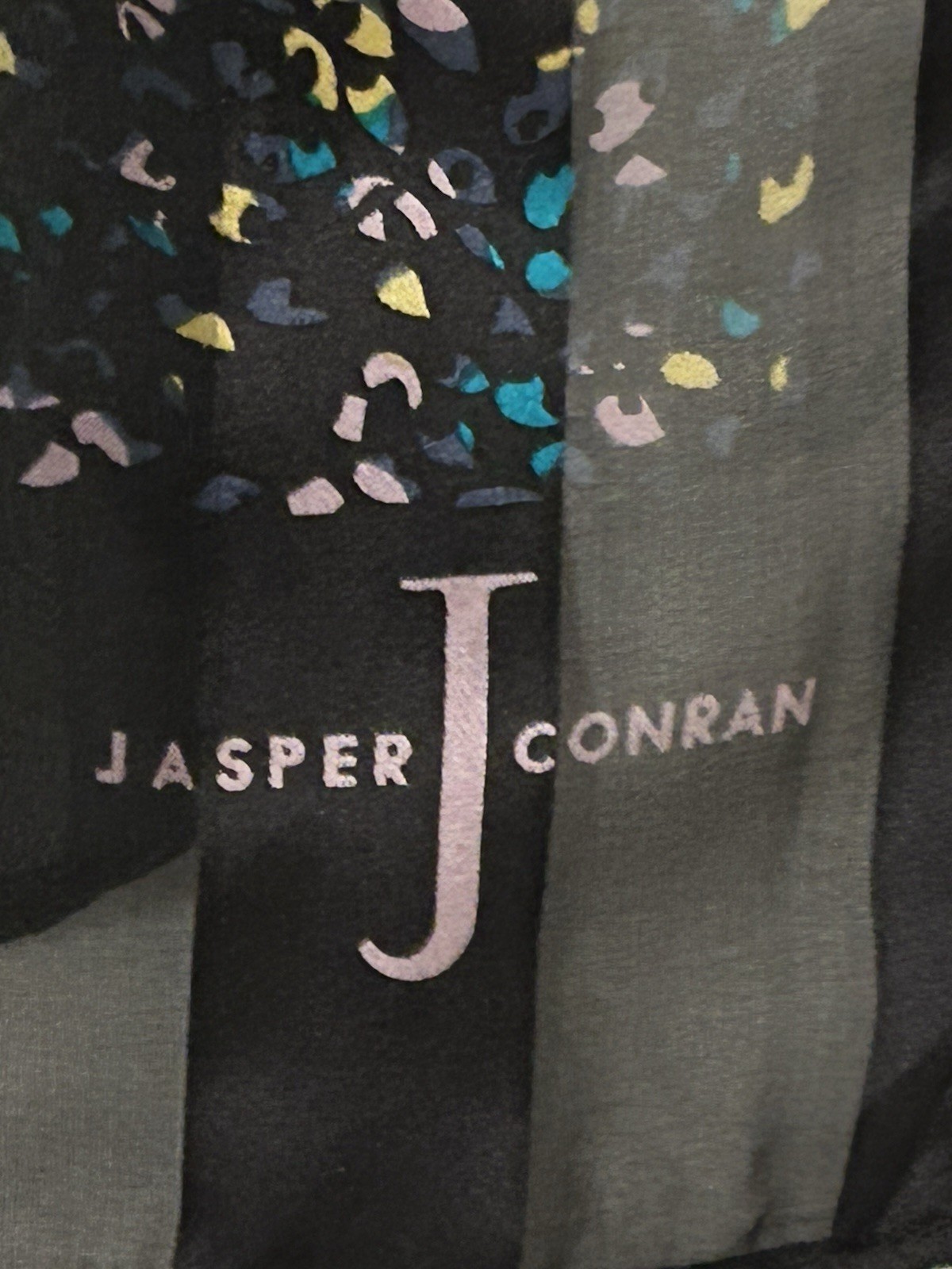 Jasper Conran Black Striped Turquoise Lilac Yellow Speckle Silk Scarf 70×10