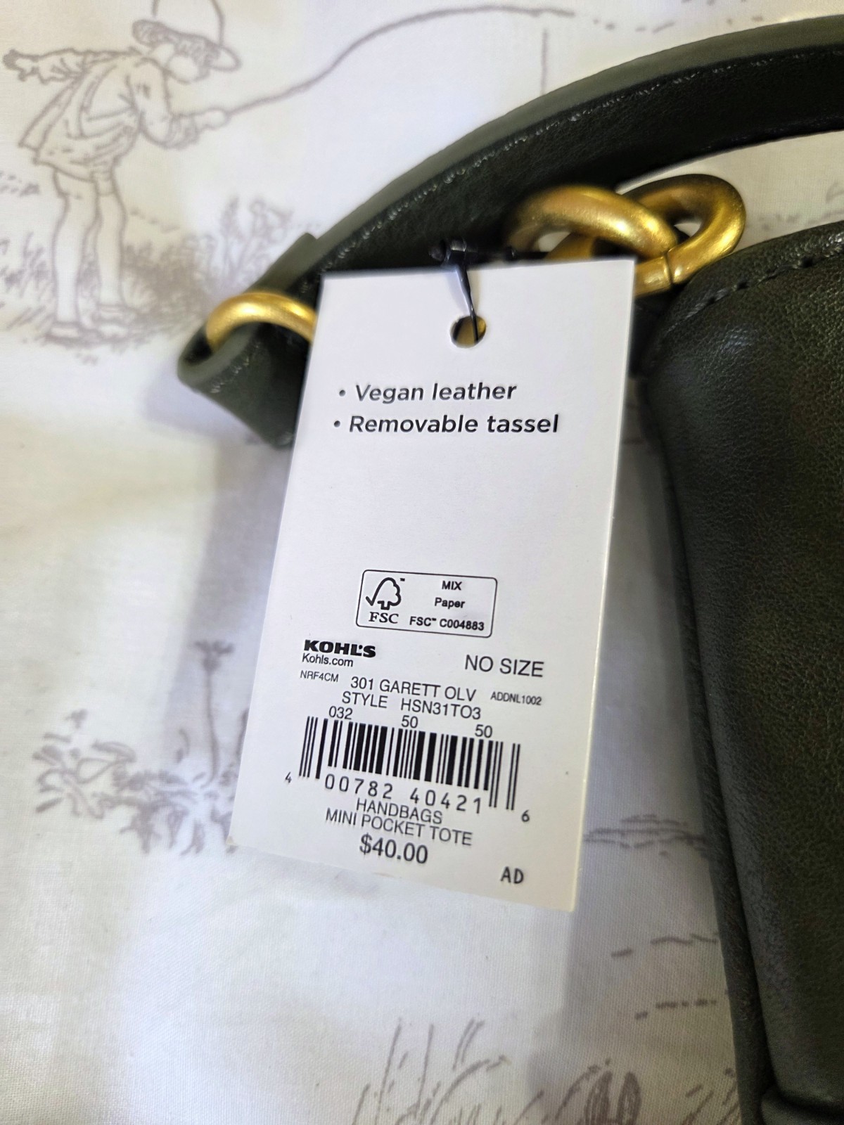 Sonoma Goods For Life Olive Green Mini Tote Zip Inner Pockets Detachable Strap