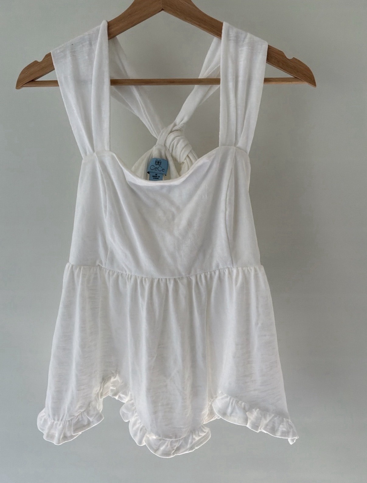 CeCe White Knot-Back Ruffle Top Size M Sleeveless Blouse New NWT Summer Spring
