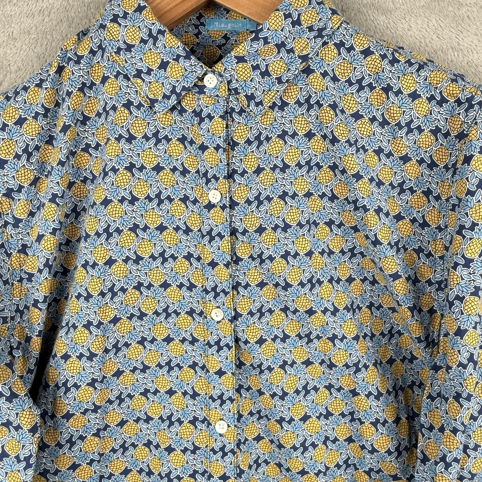 J. McLaughlin Pineapple Print Button Up Blouse Womens L Novelty Print Cotton