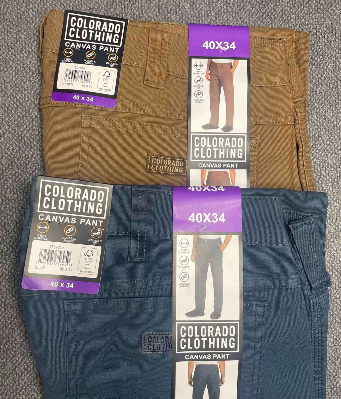 Colorado Clothing Men’s Canvas Pant Lot of 2 Brown & Blue 40×34 OR 42×34 NWT