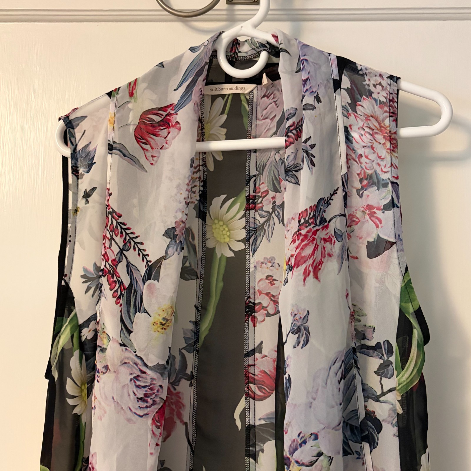 Soft Surroundings sheer floral patchwork open front kimono size L / XL bohemian
