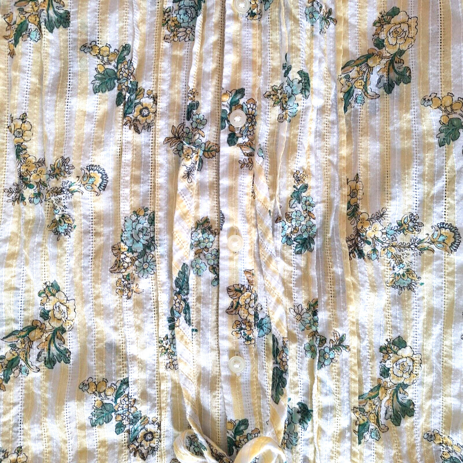 Loft Tunic Top Blouse Med 100% Cotton Ruffle Collar Cuffs Cottage Core Yellow