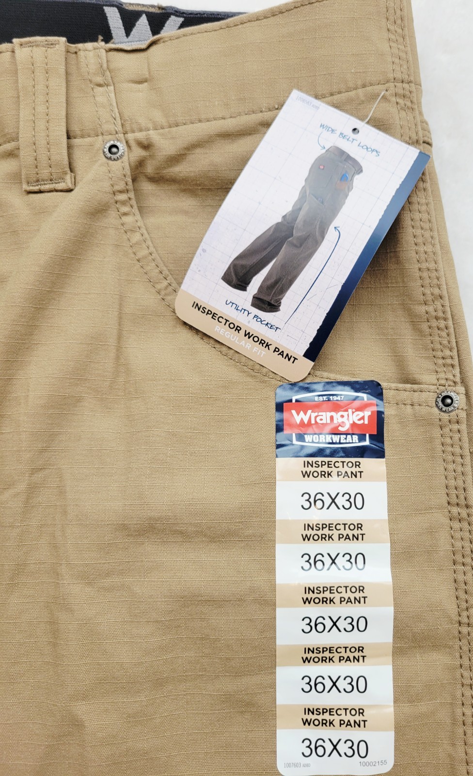 Wrangler Workwear Inspector Ripstop Work Pants Men’s 36×30 Khaki Regular Fit Tan