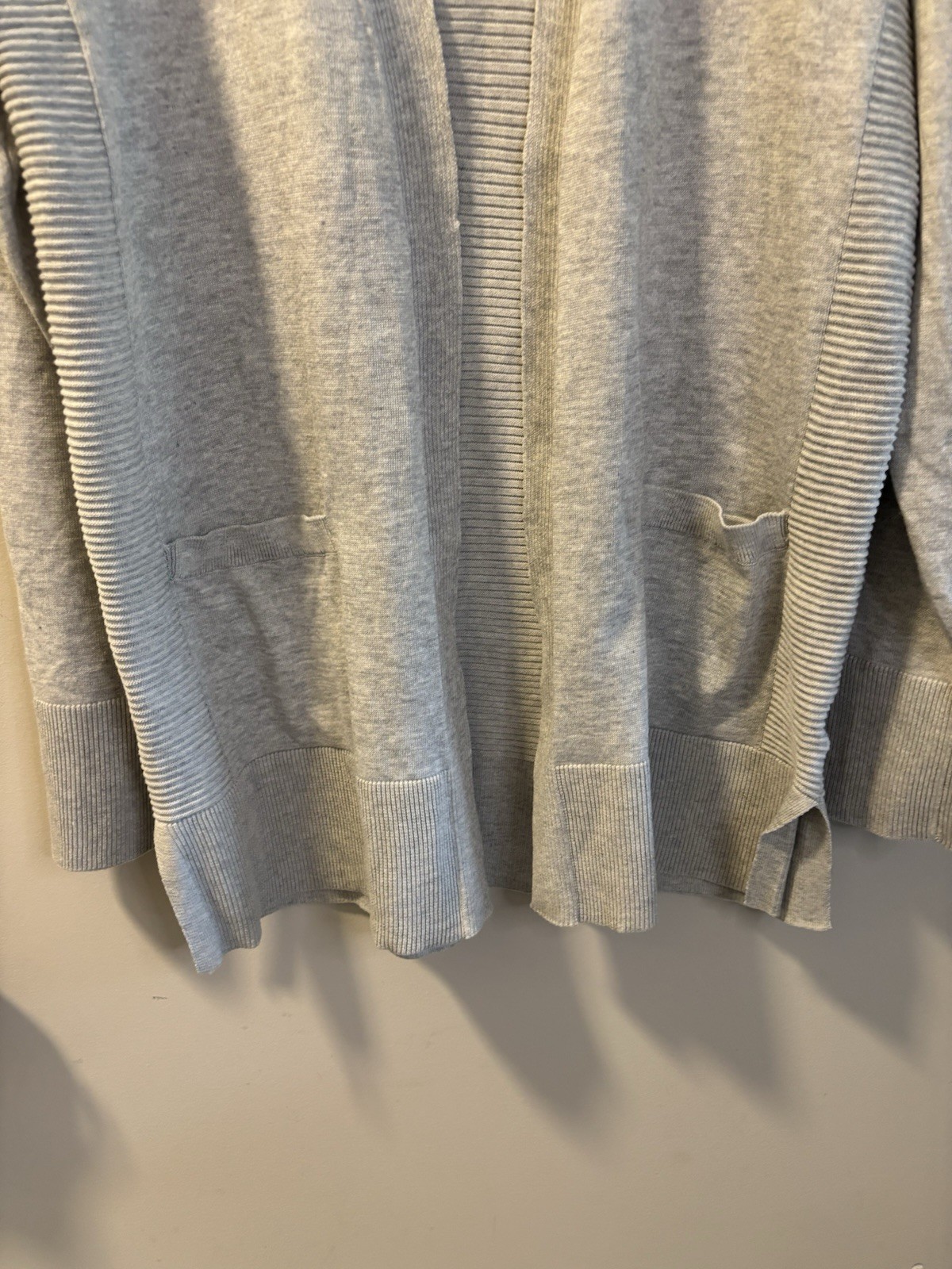 TIME and TRU Grey Heather Open Front Sweater Cardigan Side Slits Pockets L NWOT