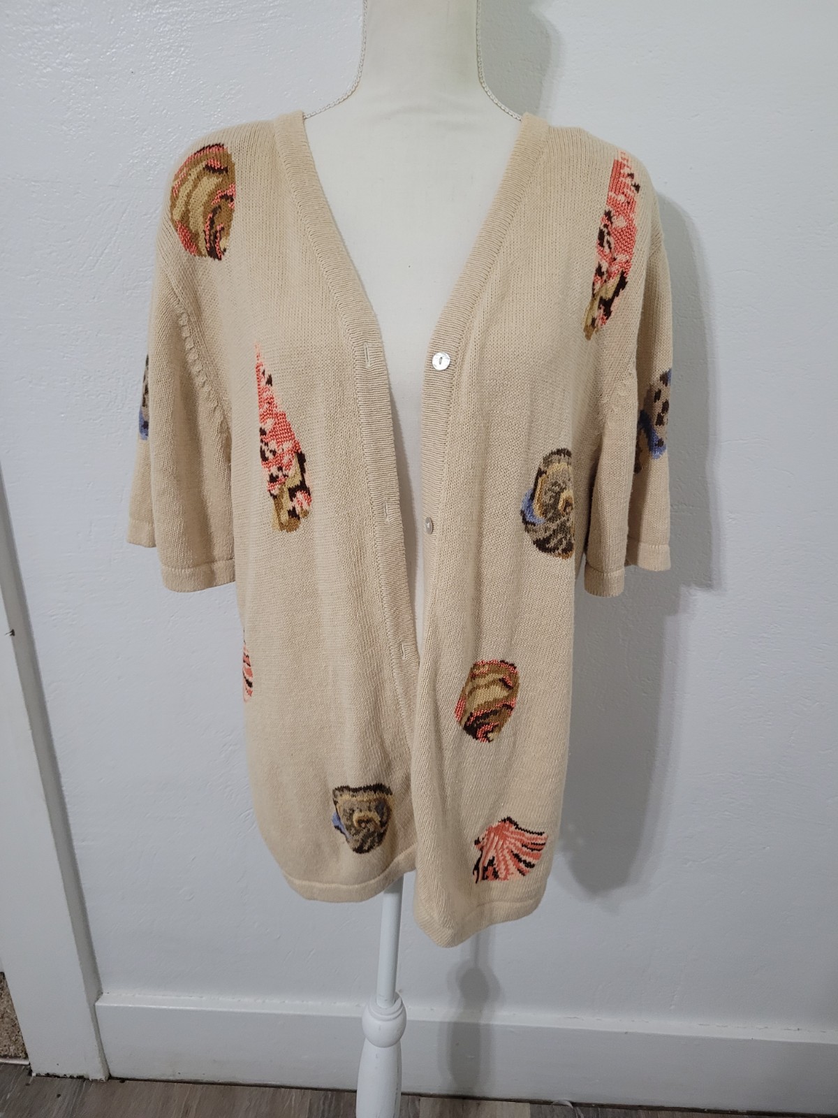 Sea Shell Short Sleve Vintage Knit Cardigan Eclectic Coastal Beach Size 1x