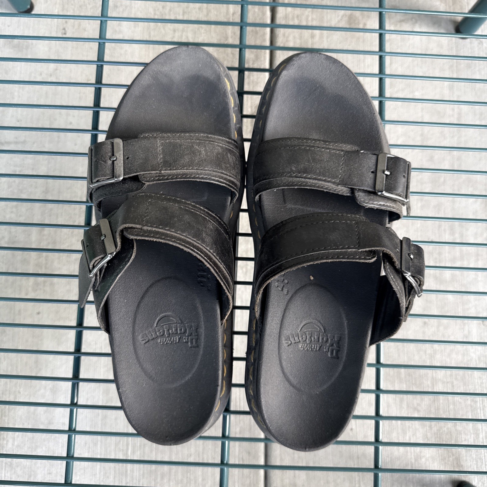 Dr. Martens Myles Black Leather Slide Sandals Double Buckle Men’s US 10