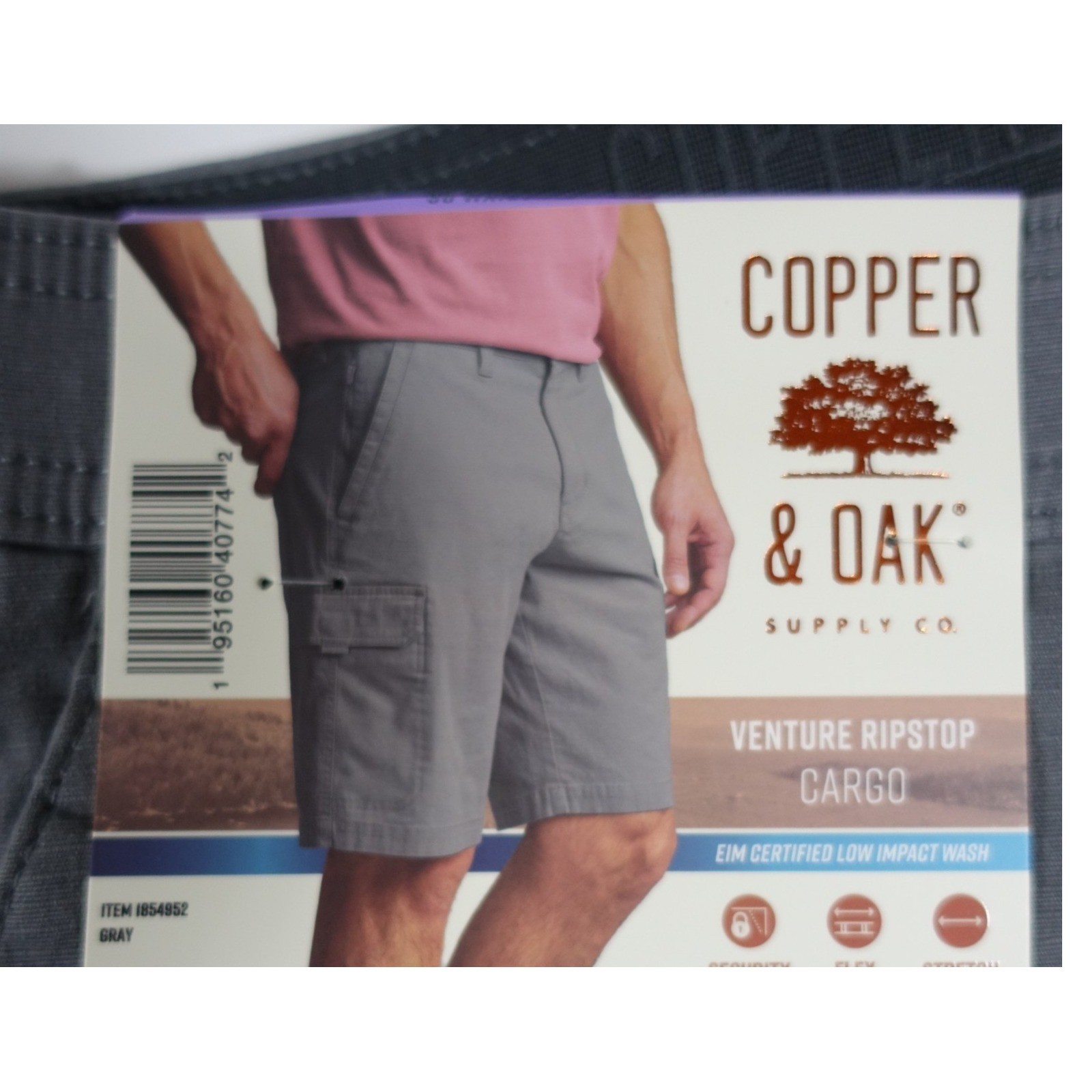 Copper and Oak Men Cargo Shorts 34 Ripstop Security Pocket Flex Stretch 2 Pair
