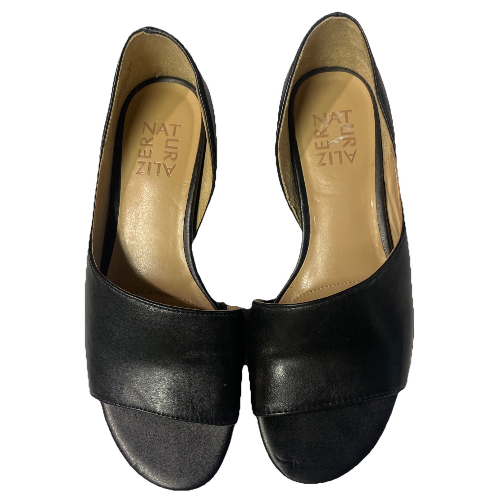 Naturalizer Aileen Black Leather Peep Toe Flats Size 6M Slip-On