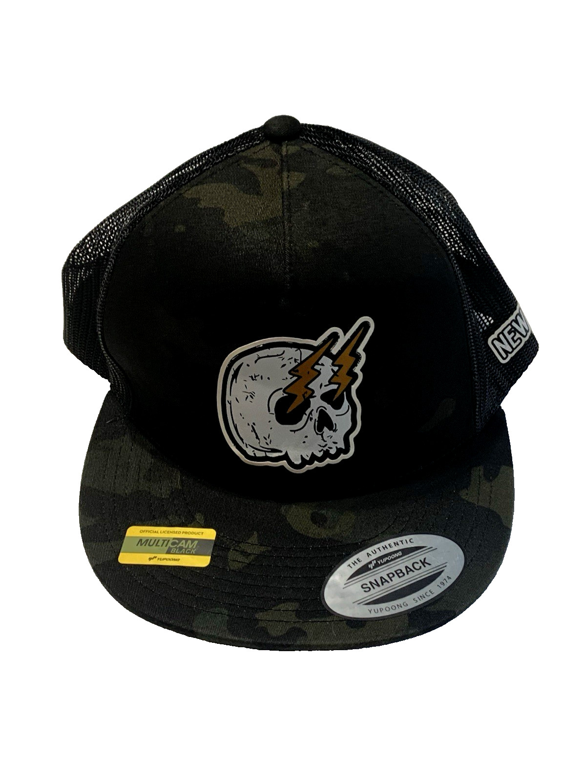 Yupoong Camouflage Lightning Skull Trucker Hat Mesh Back Adjustable One Size