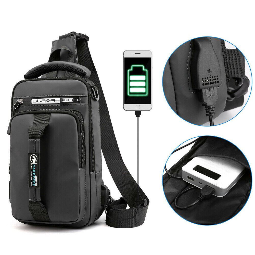 Anti-Theft Men’s Sling Crossbody Bag Chest Shoulder Messenger Backpack USB Port
