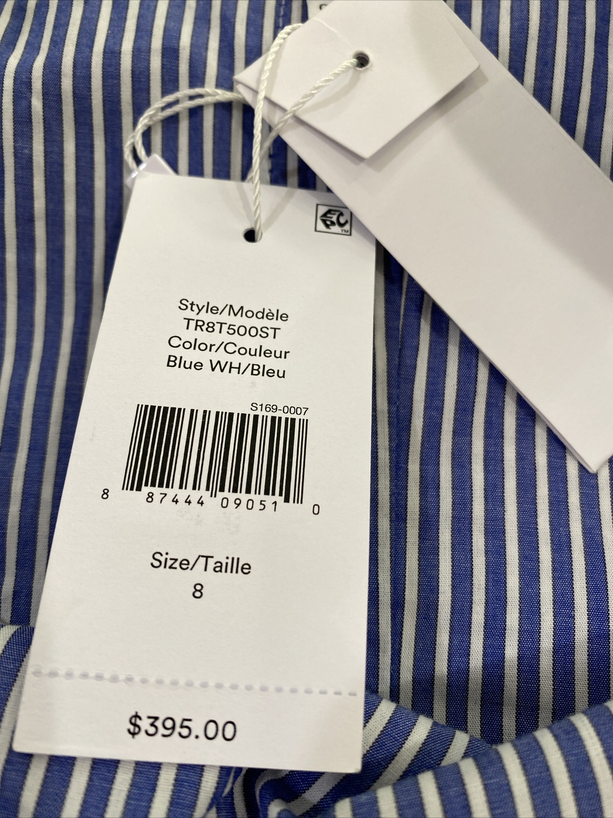 DEREK LAM 10 Crosby Blue Striped Front Tie Poplin Dress Size 8 Coastal NWT $395