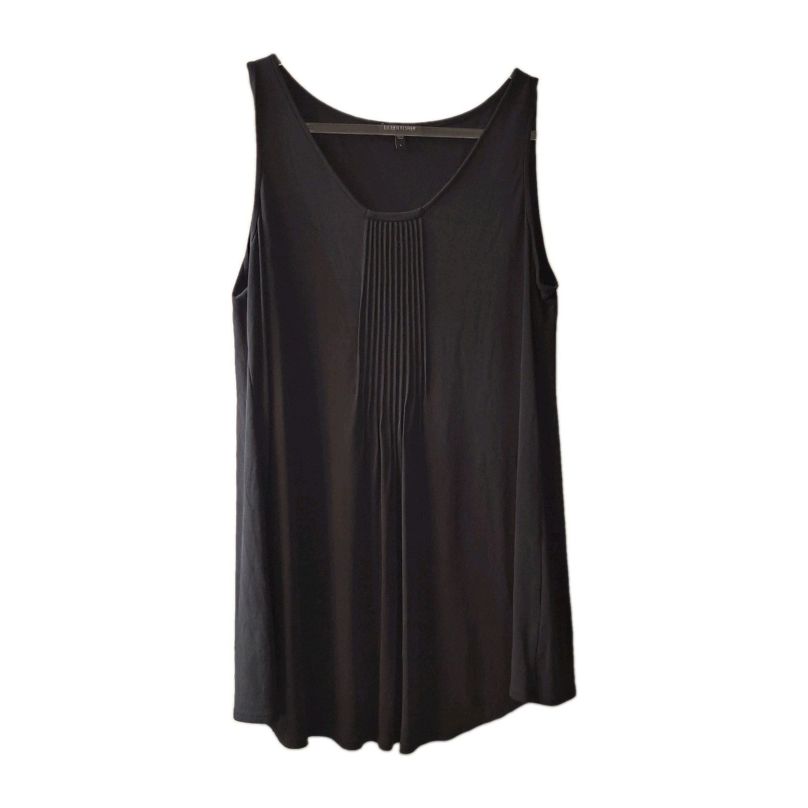 NWOT Eileen Fisher 100% Silk Pleated Front Tank Top Tunic Black Womens Large L